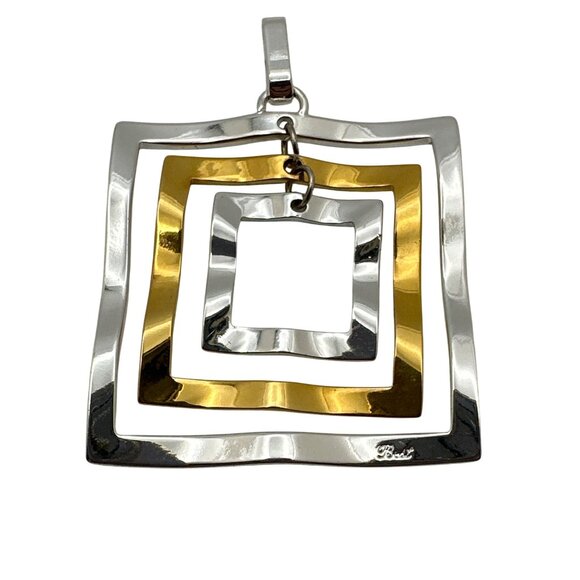 Vintage 90s Two-Tone Nested Square Pendant Silver Gold Modern Geometric Design - Picture 7 of 7